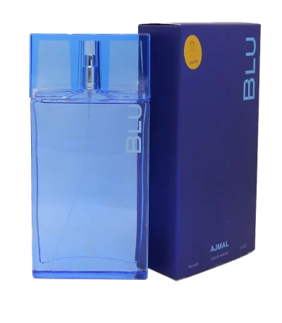 ادکلن بلو اجمل (Ajmal Blu) عطر مردانه خنک و آبی با بطری شیشه‌ای آبی رنگ
