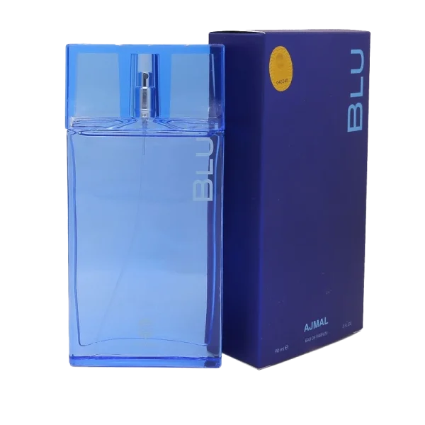 ادکلن بلو اجمل (Ajmal Blu) عطر مردانه خنک و آبی با بطری شیشه‌ای آبی رنگ
