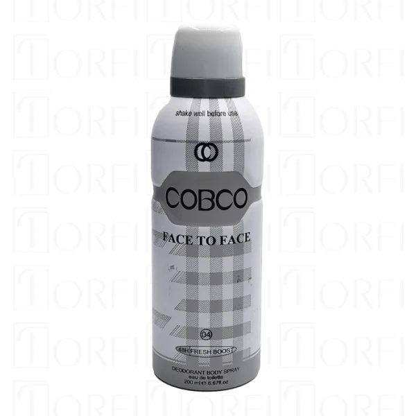 اسپری خوشبوکننده بدن کوبکو (COBCO) مدل Face To Face حجم ۲۰۰ میلی‌لیتر | ضد تعریق و با ماندگاری ۴۸ ساعته