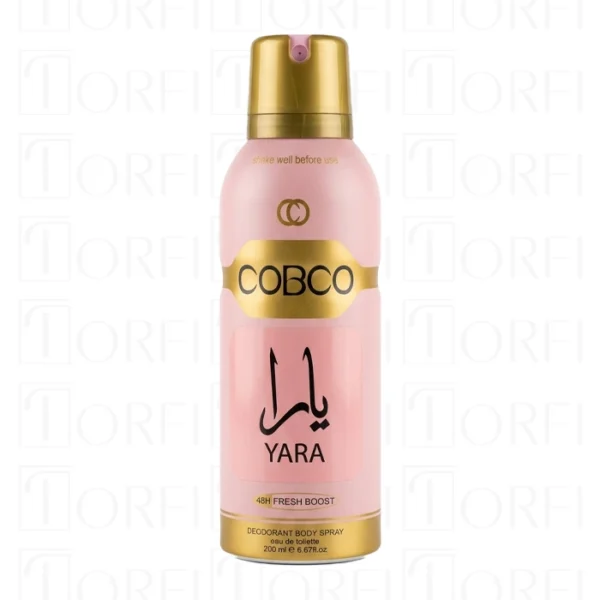 اسپری خوشبوکننده بدن زنانه کوبکو (COBCO) مدل Yara حجم ۲۰۰ میلی‌لیتر | رایحه شیرین، وانیلی